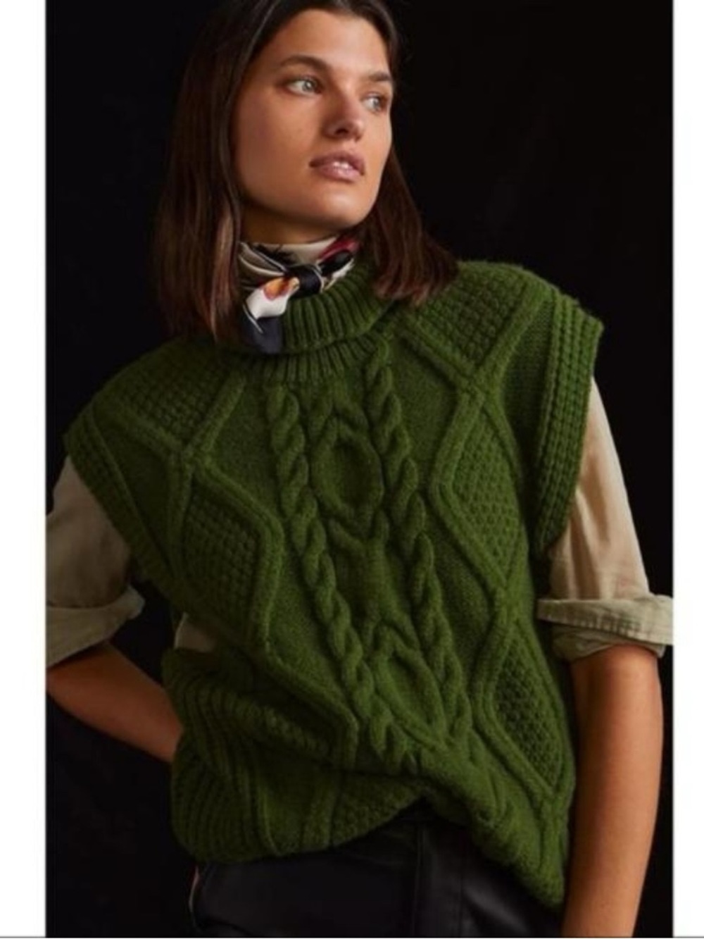 Anthropologie Oversized Cable Knit Sweater Vest